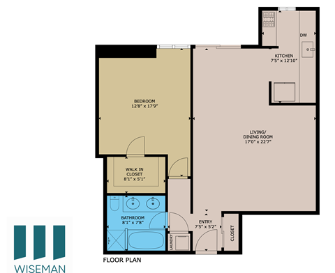Floor plan for 1 bed, 1 bath, 820 sqft